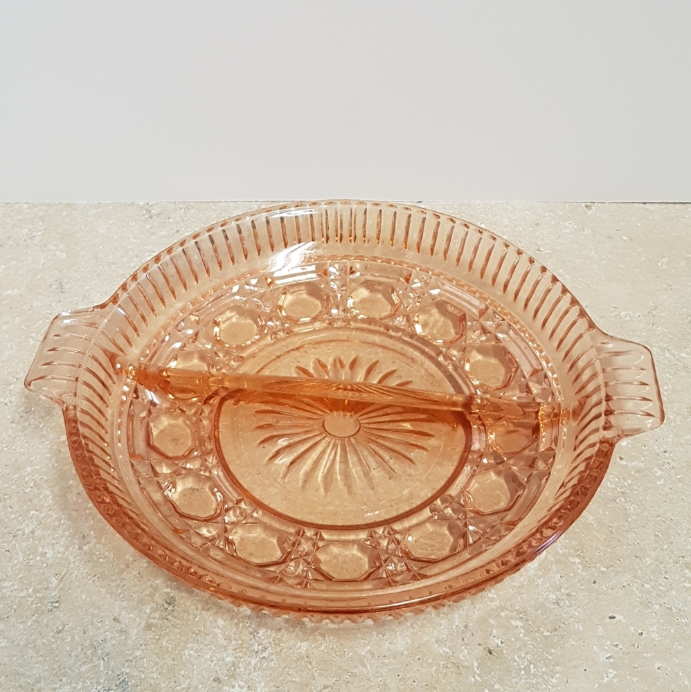 Vintage Pink/Coral Glass Divider Serving Dish